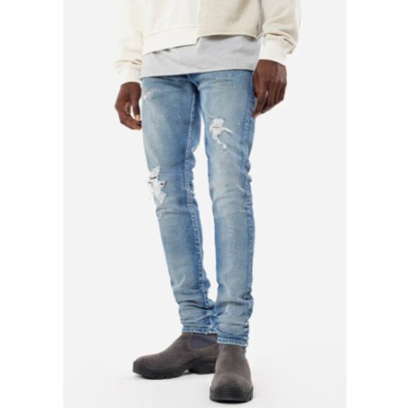 John Elliott Size 30 Mens Blue The Cast 2 Jeans White Paint Speck Speckled Hip - Picture 3 of 15